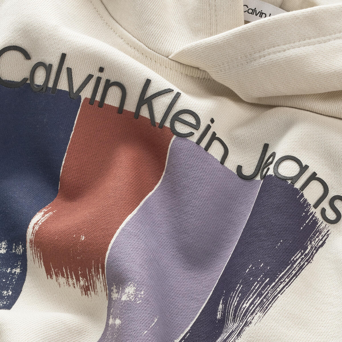 Calvin Klein PLACED BRUSHSTROKES Erkek Krem Hoodie