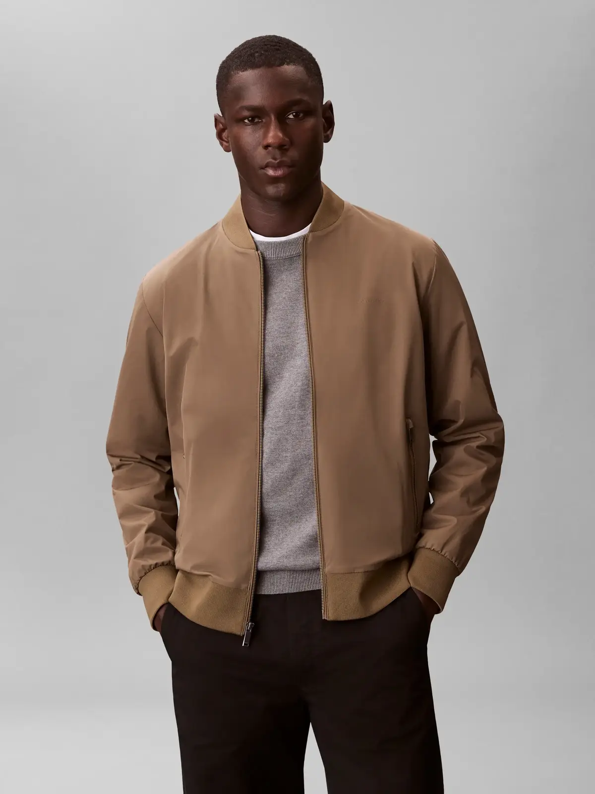 Calvin Klein LS MATTE BOMBER JACK Kahverengi Erkek Fermuarlı Ceket