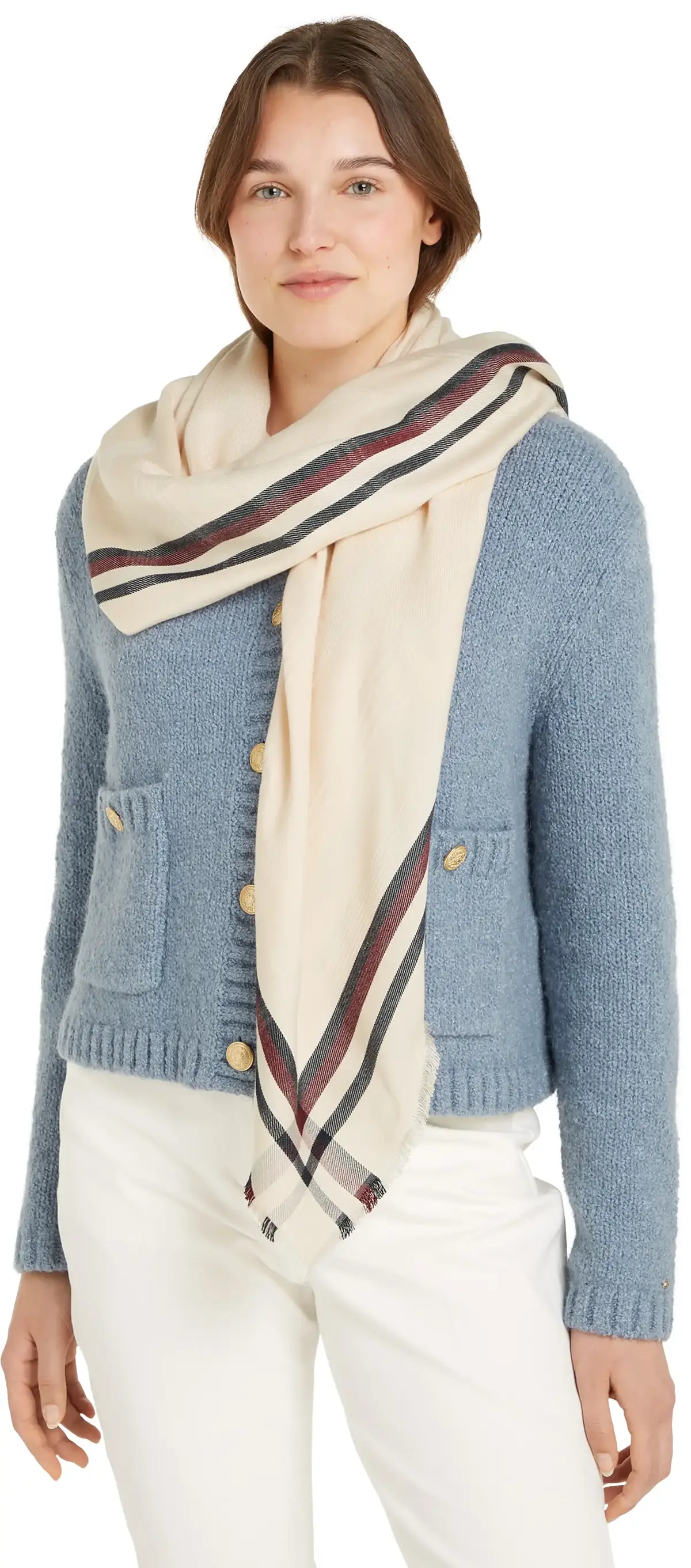 Tommy Hilfiger ESSENTIAL FLAG JACQU, AA8 Krem Kadın Eldiven-Atkı-Bere