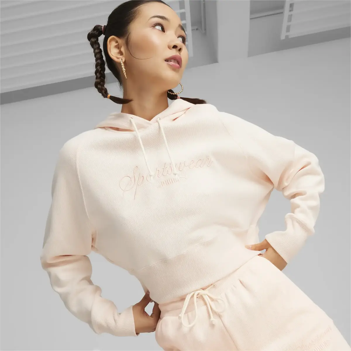 Puma CLASSICS+ Relaxed Cropped Hoodie Pembe Kadın Sweatshirt
