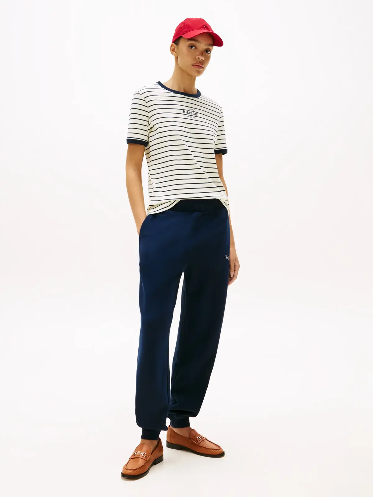 Tommy Hilfiger REG MONOTYPE STRIPE, 0FC Beyaz Kadın T-Shirt & Polo