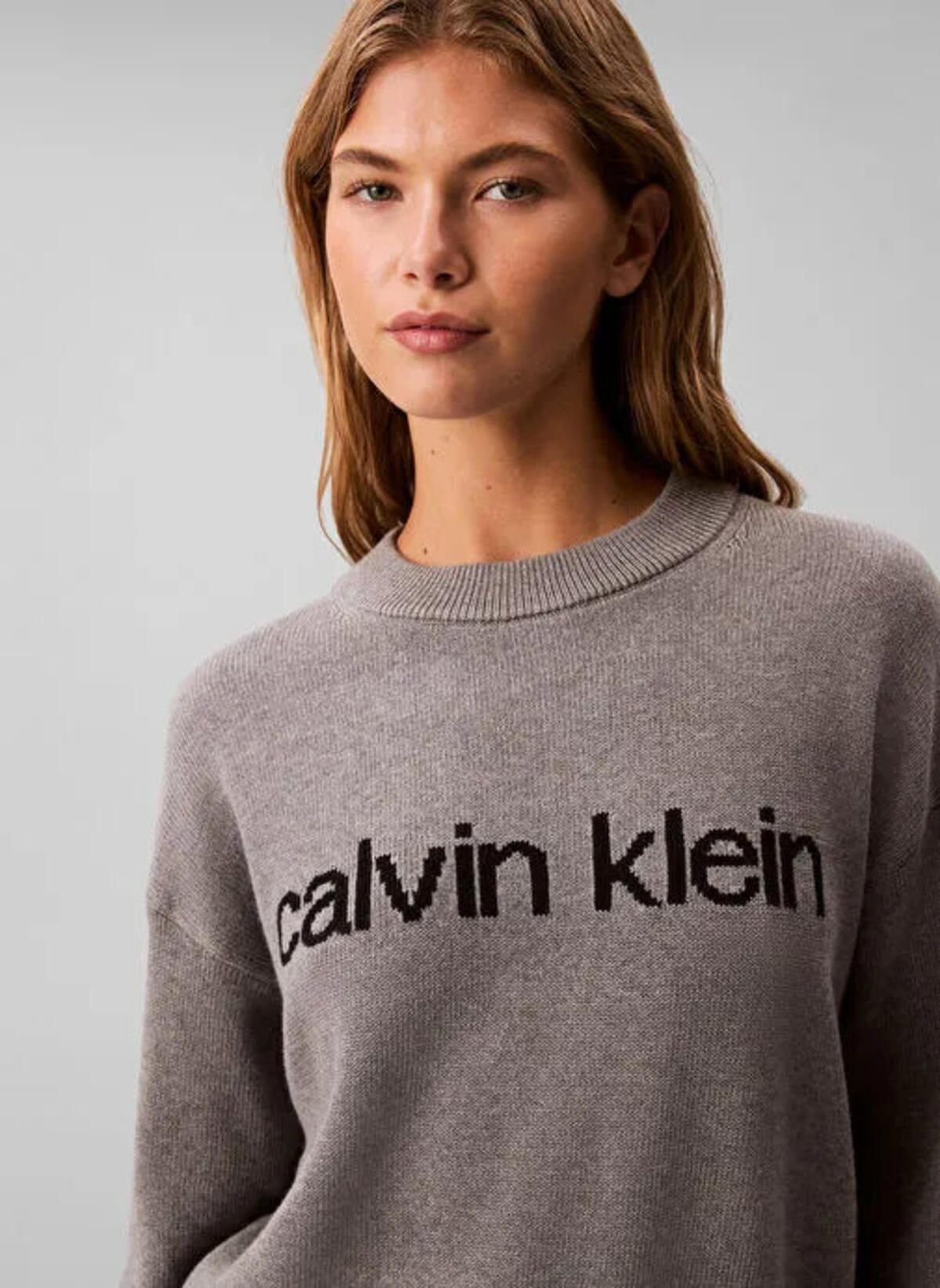 Calvin Klein Cotton Graphic Pullover Gri Kadın Sweatshirt