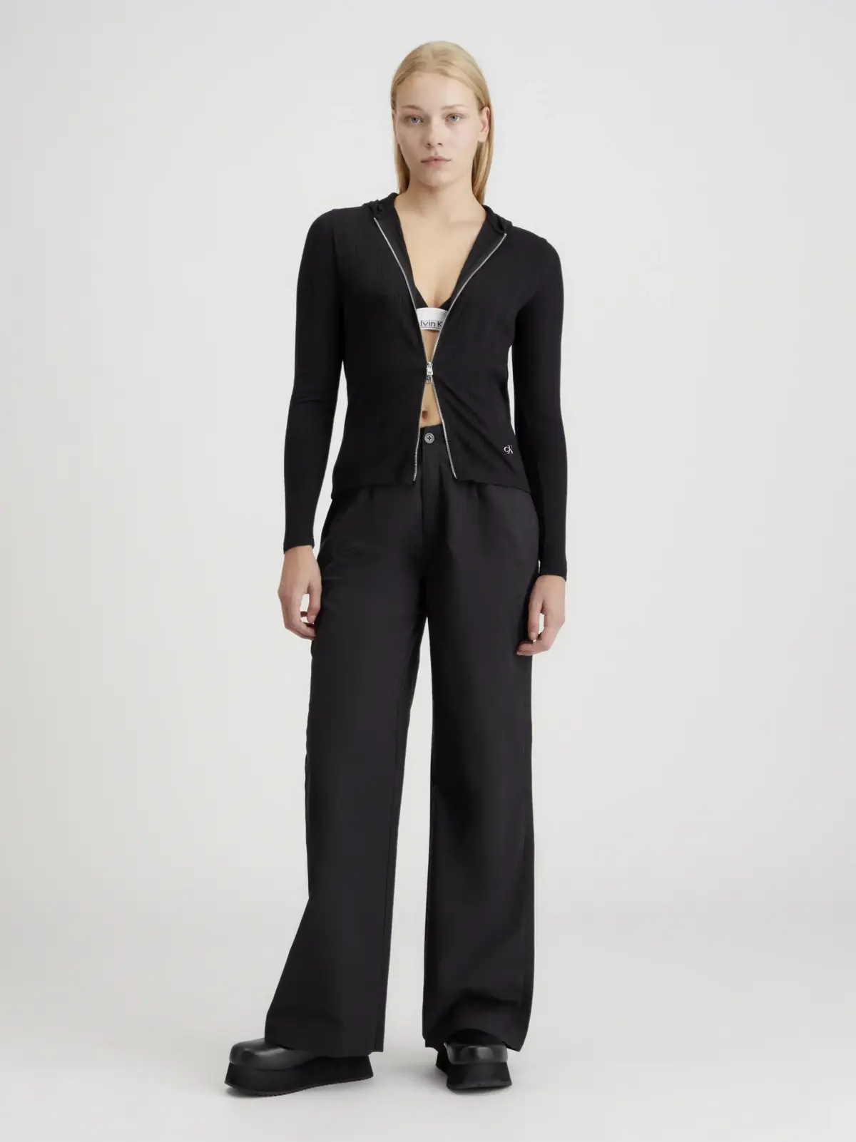 Calvin Klein VARIEGATED RIB ZIPPE Kadın Siyah Fermuarlı Ceket