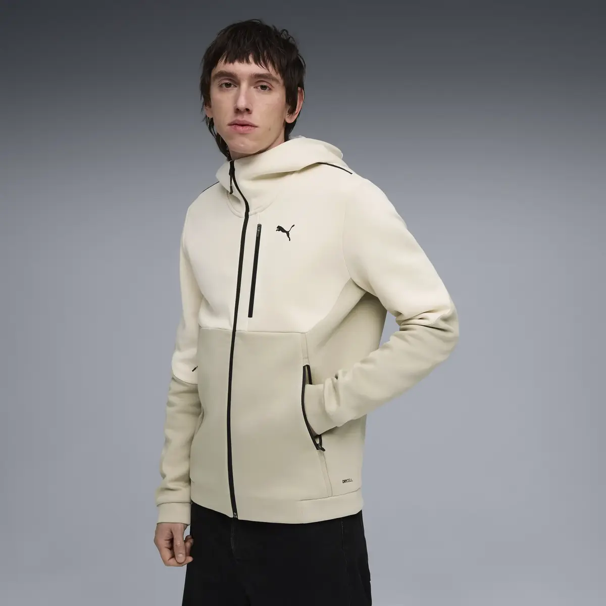 Puma PUMATECH Full-Zip Hoodie DK Krem Erkek Fermuarlı Hoodie