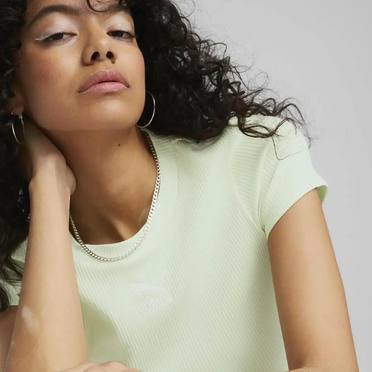 Puma Classics Ribbed Slim Tee Yeşil Kadın T-Shirt