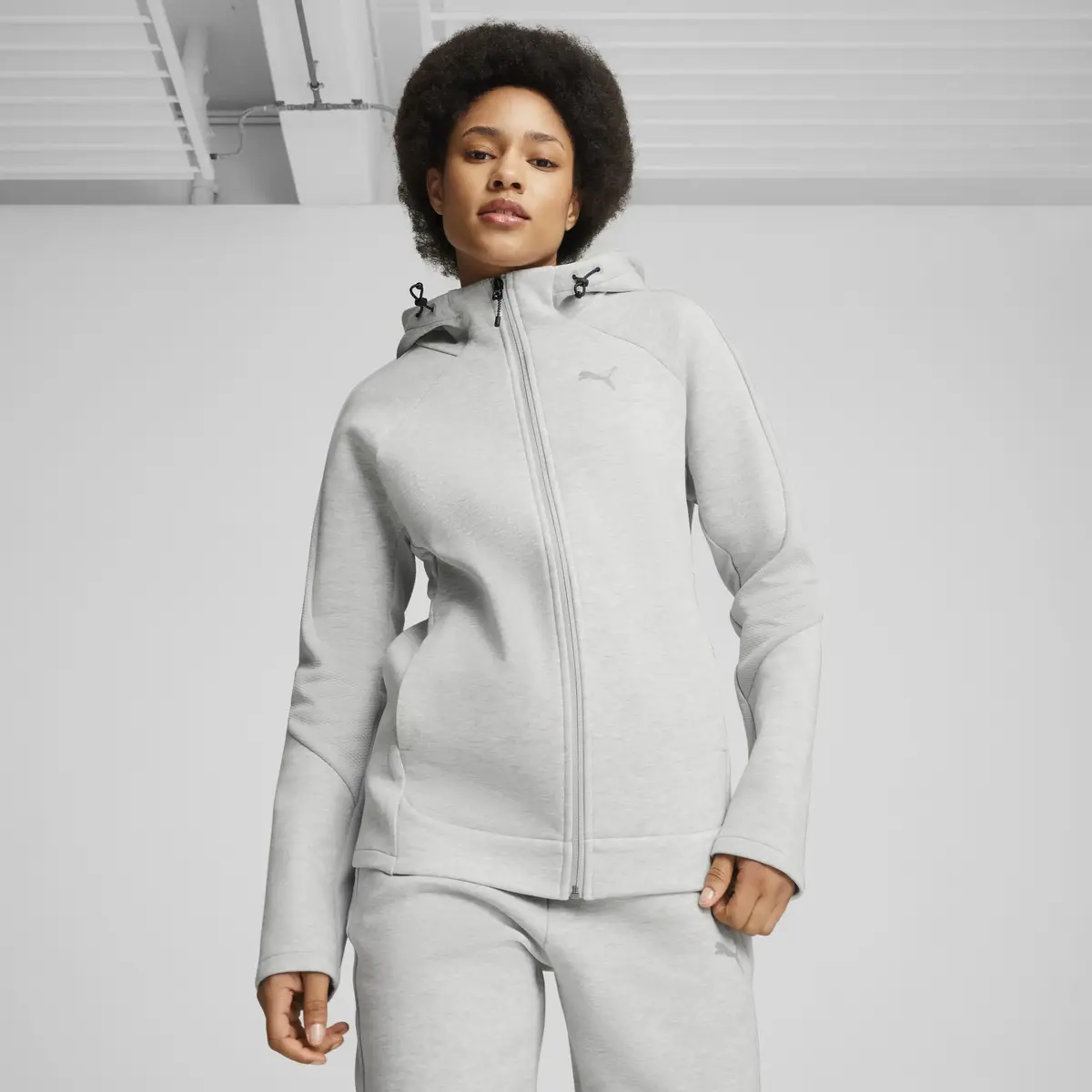 Puma EVOSTRIPE Full-Zip Hoodie Gri Kadın Sweatshirt