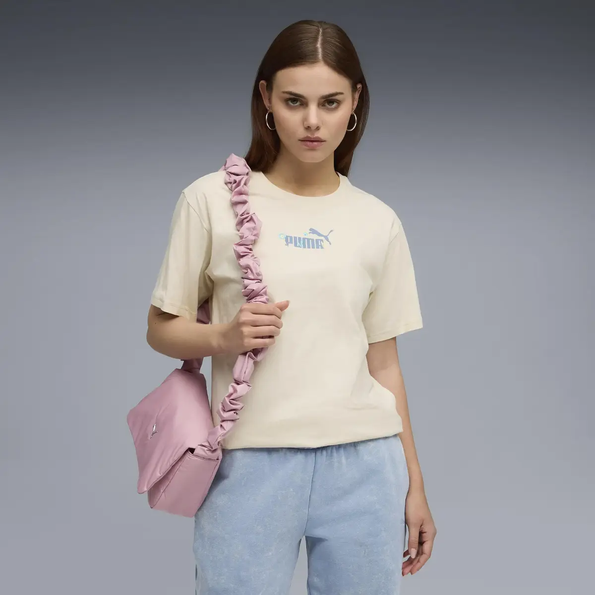 Puma ESS NATURE 2.0 Relaxed Tee Krem Kadın T-Shirt