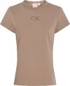 Calvin Klein SATIN CK SLIM T-SHIR, GA6 Kahverengi Kadın T-Shirt & Polo