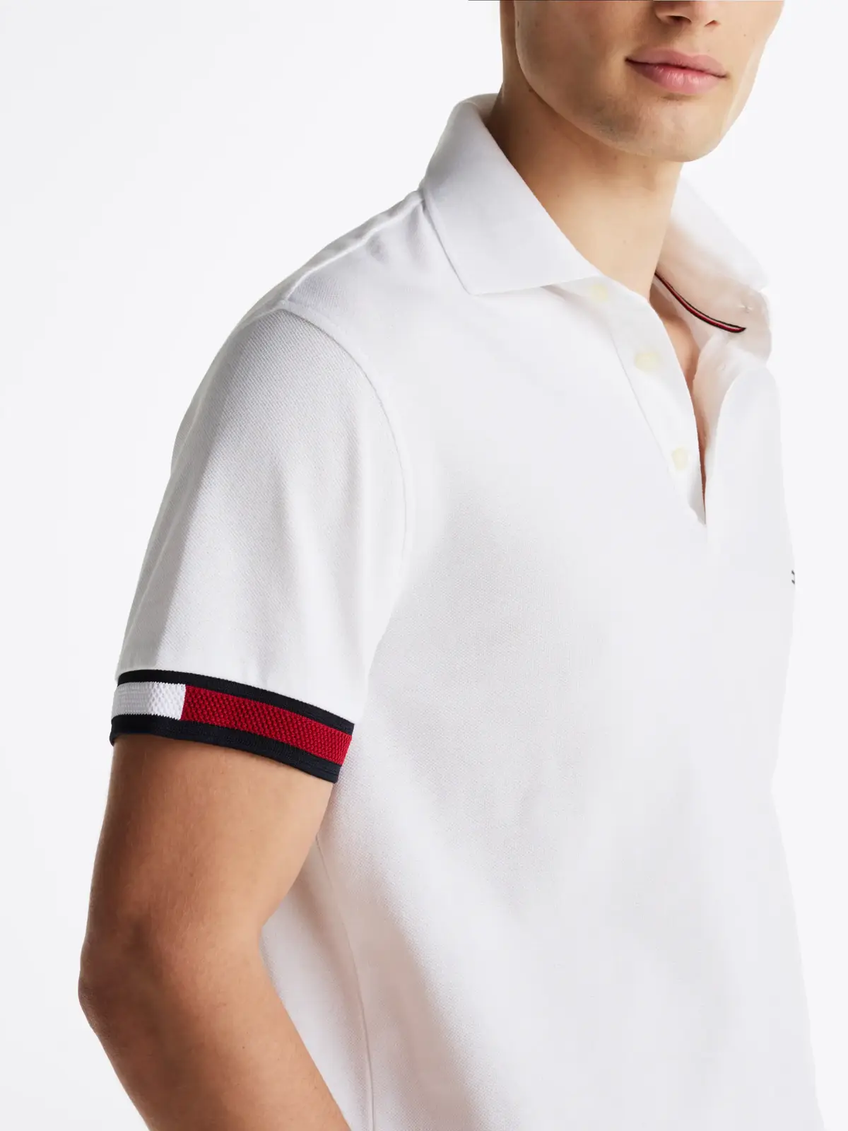 Tommy Hilfiger FLAG CUFF SLIM POLO, YBR Beyaz Erkek T-Shirt & Polo