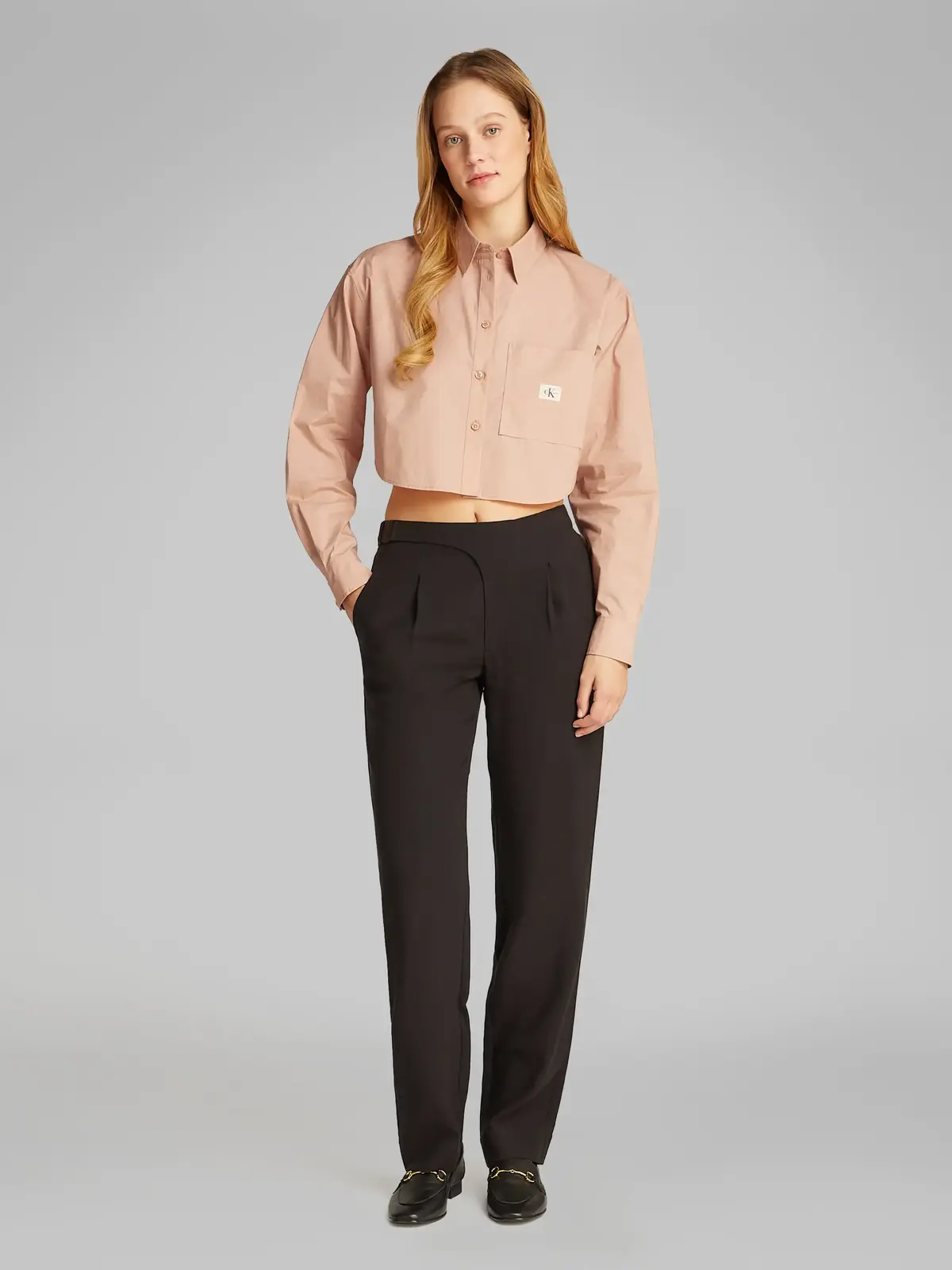 Calvin Klein WOVEN LABEL CROPPED, TGW Pembe Kadın Gömlek