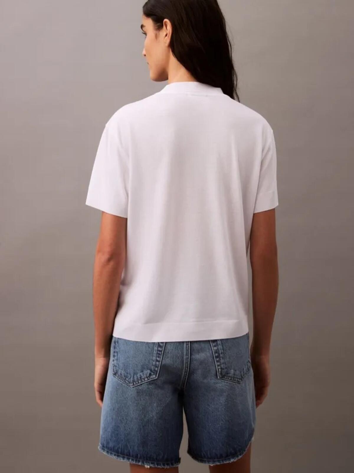 Calvin Klein SS Silk Touch Fine Beyaz Kadın Dik Yakalı Tişört