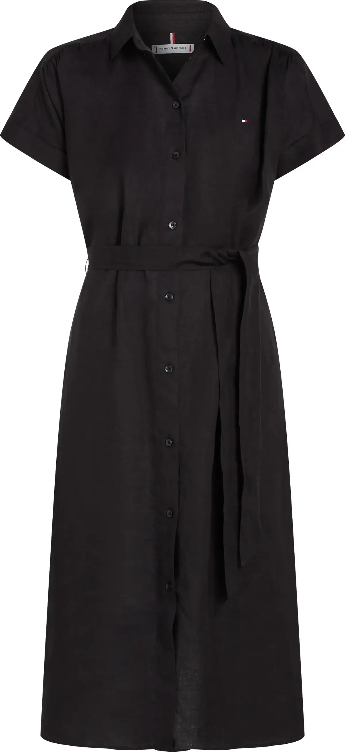 Tommy Hilfiger ESS LINEN S/S MIDI S, BDS Siyah Kadın Elbise-Etek