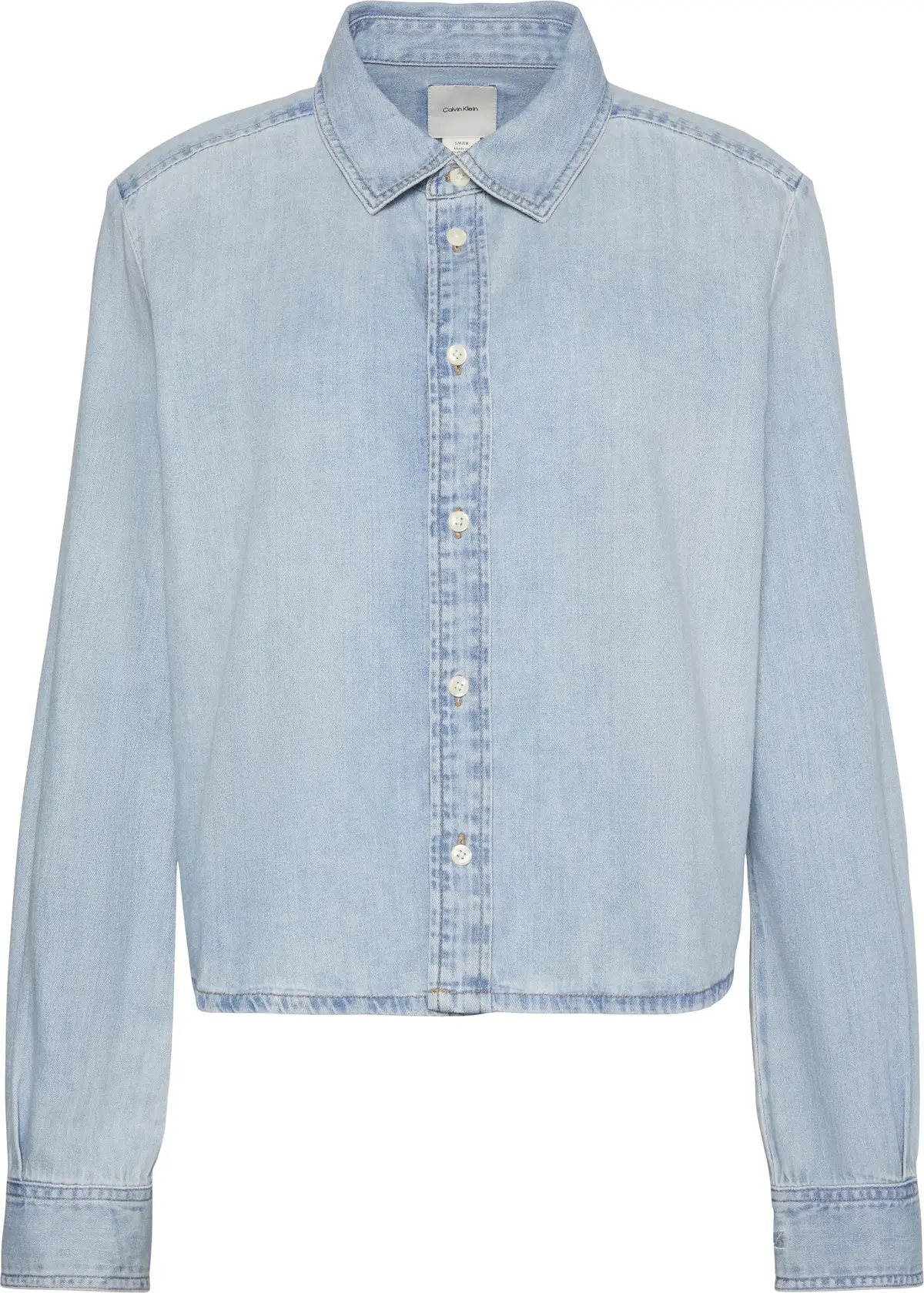 Calvin Klein CROPPED LS SHIRT BRIGHTON BLUE Kadın Mavi Kot Gömlek