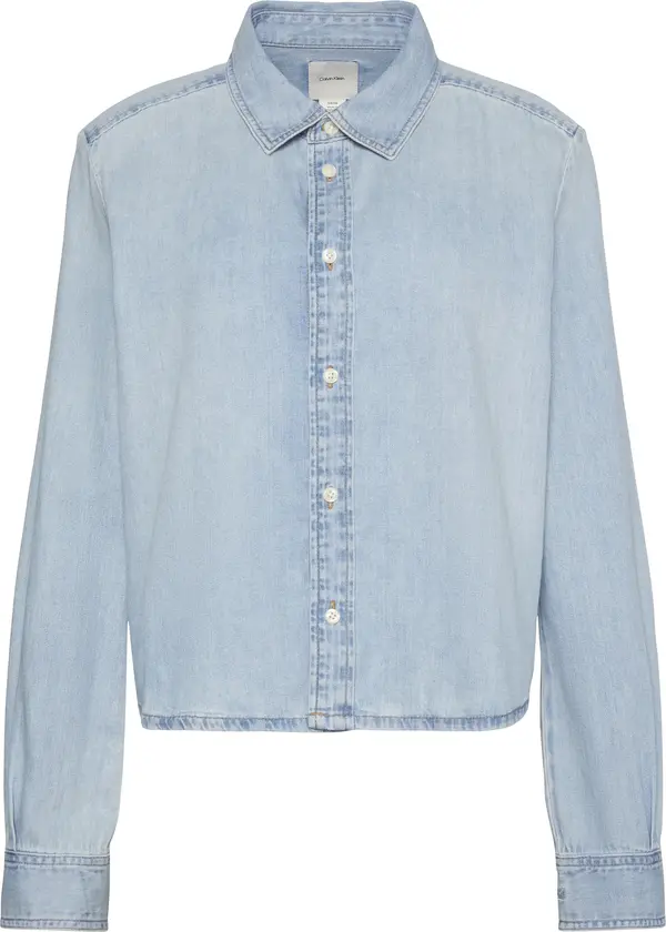 Calvin Klein CROPPED LS SHIRT BRIGHTON BLUE Kadın Mavi Kot Gömlek