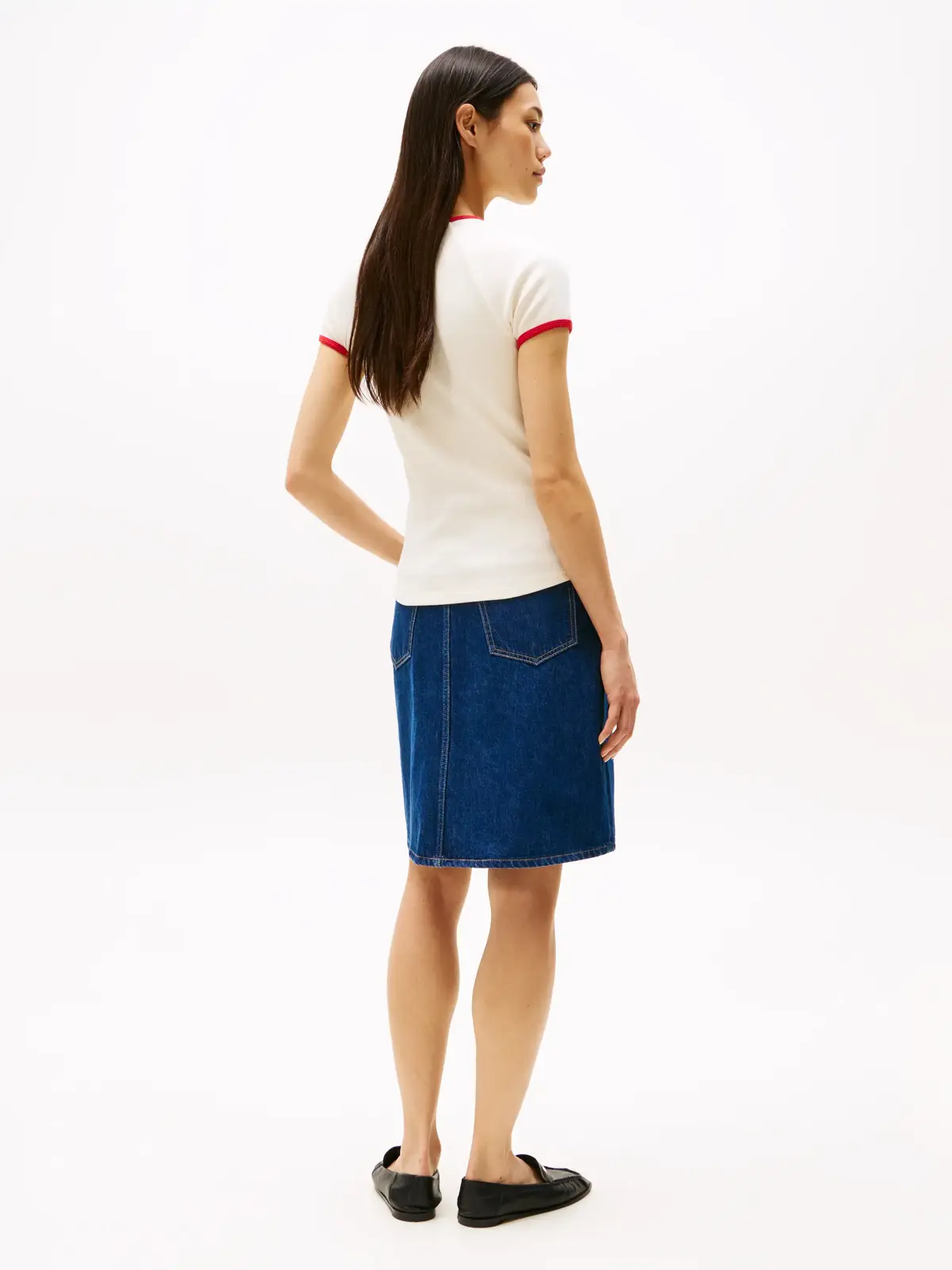 Tommy Hilfiger CONTRAST RINGER TEE Kadın Beyaz T-Shirt