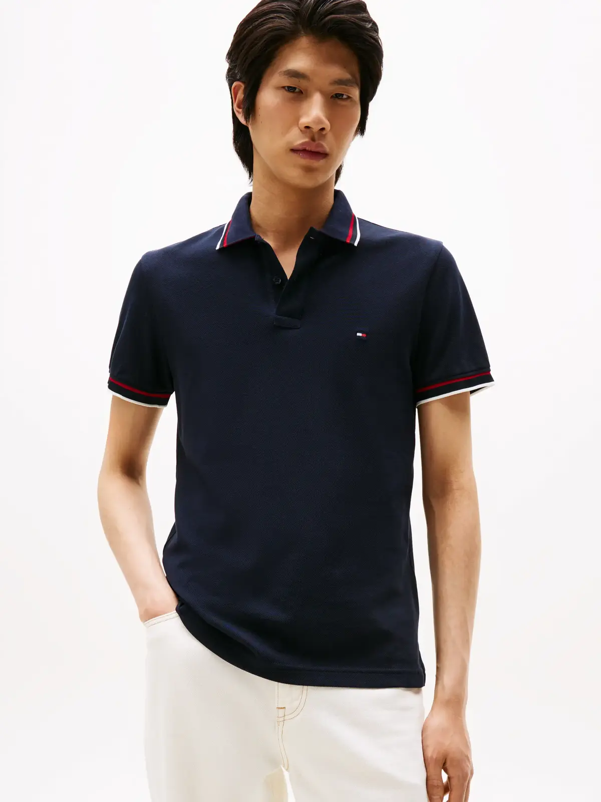 Tommy Hilfiger CUFF INTEREST SLIM F, DW5 Siyah Erkek Polo Yaka T-Shirt