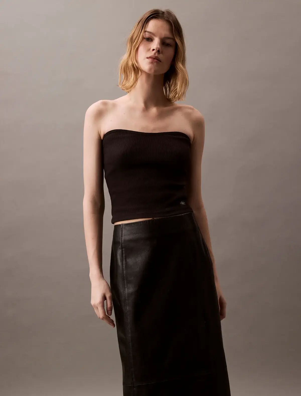 Calvin Klein WOVEN LABEL RIB SLEE Siyah Kadın Bluz
