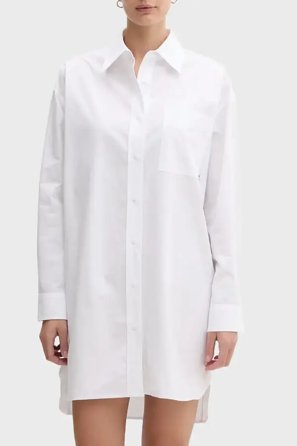 Calvin Klein Cotton Oversized Mini Shirtdress Beyaz Kadın Elbise