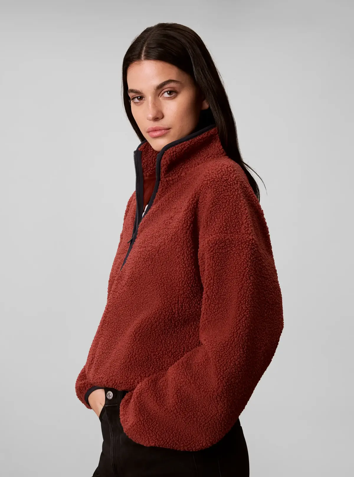 Calvin Klein SHERPA 1/4 ZIP CONTR, XWB Bordo Kadın Sweatshirt