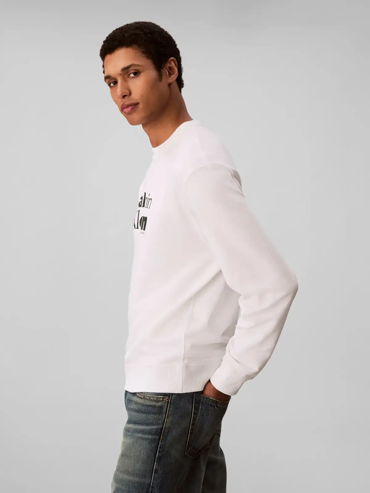 Calvin Klein LS EU 350 TERRY Beyaz Erkek Sweatshirt