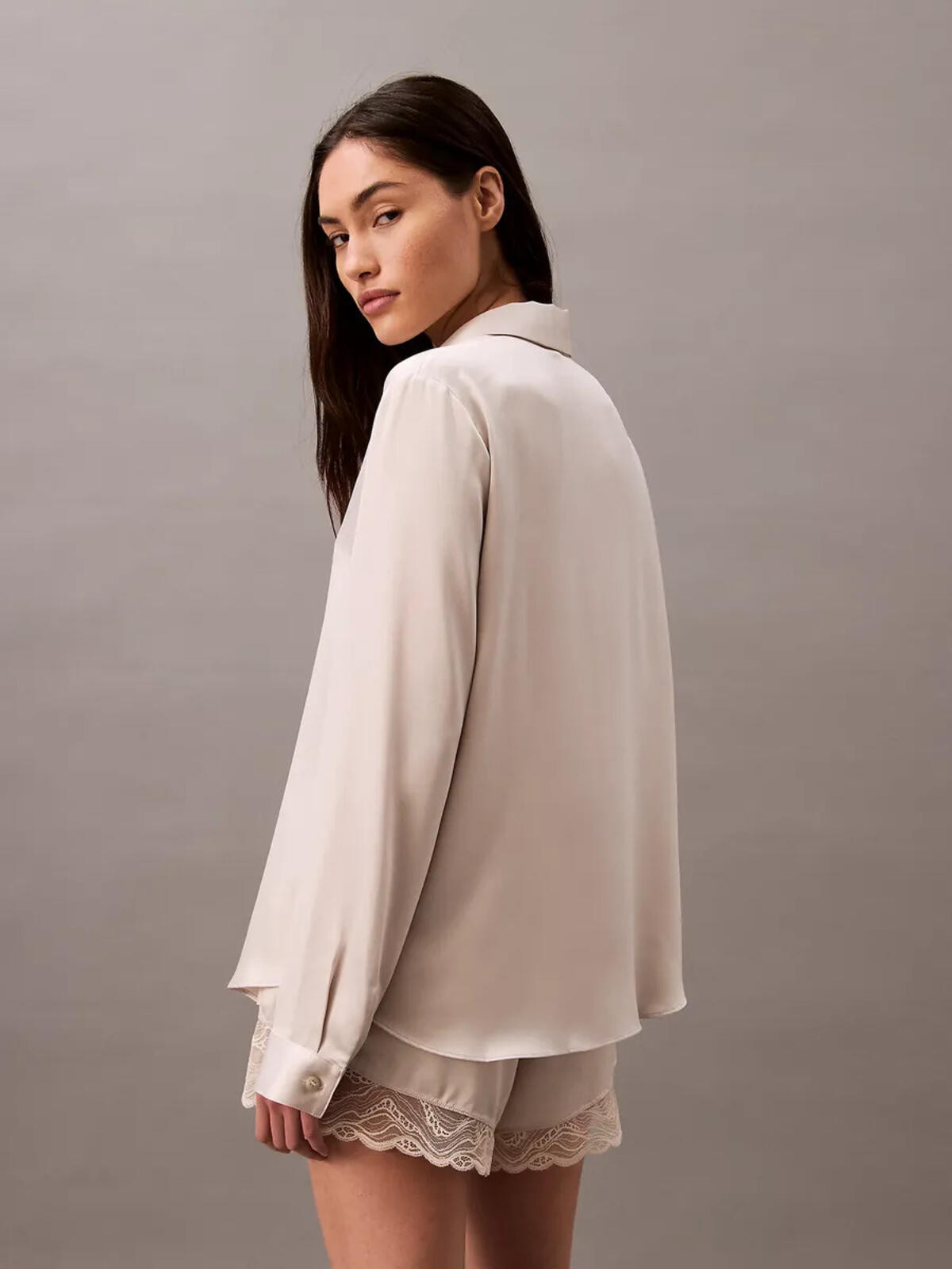 Calvin Klein L/S TOP BUTTONDOWN, PEA Kadın Krem Pijama Üstü