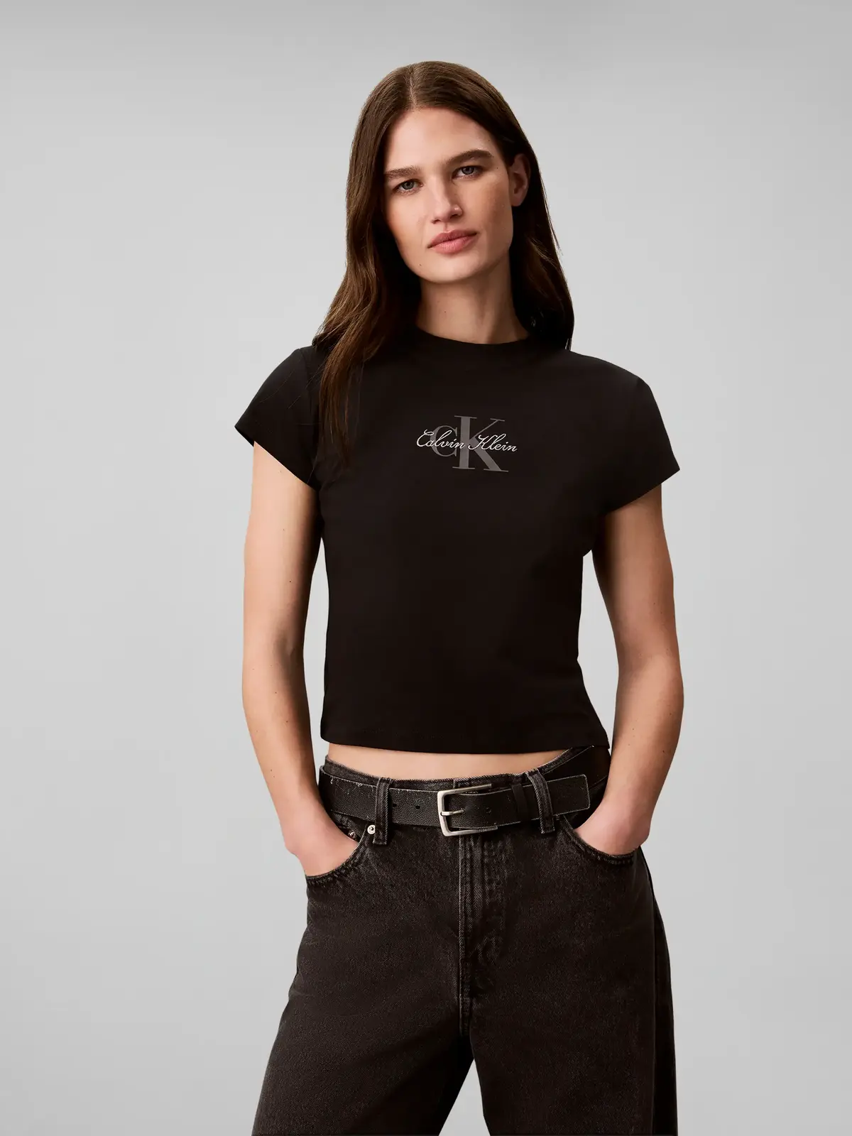 Calvin Klein SS SLIM FIT BABY MON, UB1 Siyah Kadın T-Shirt