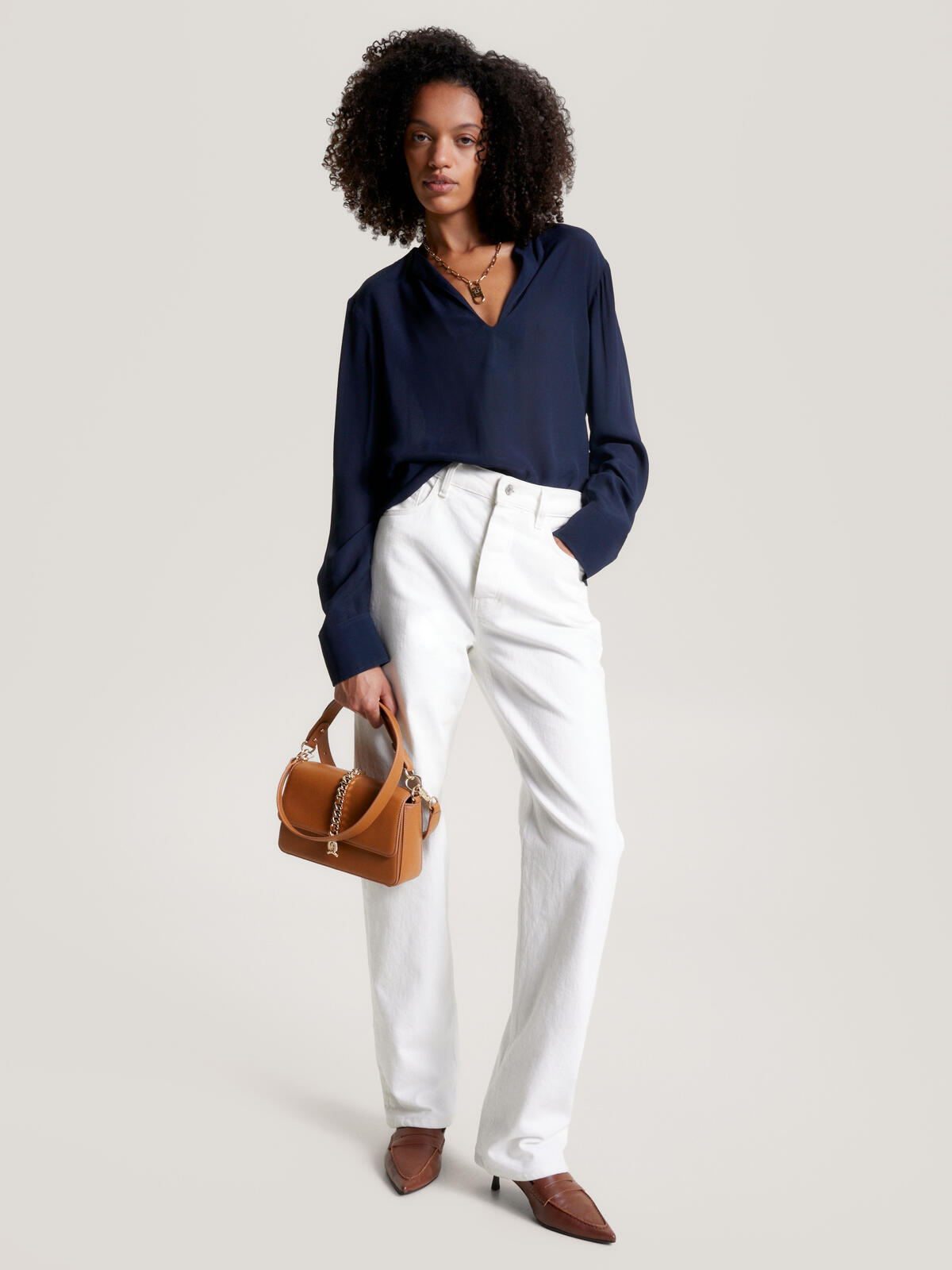 Tommy Hilfiger VISCOSE CREPE V-NECK Kadın Siyah Gömlek