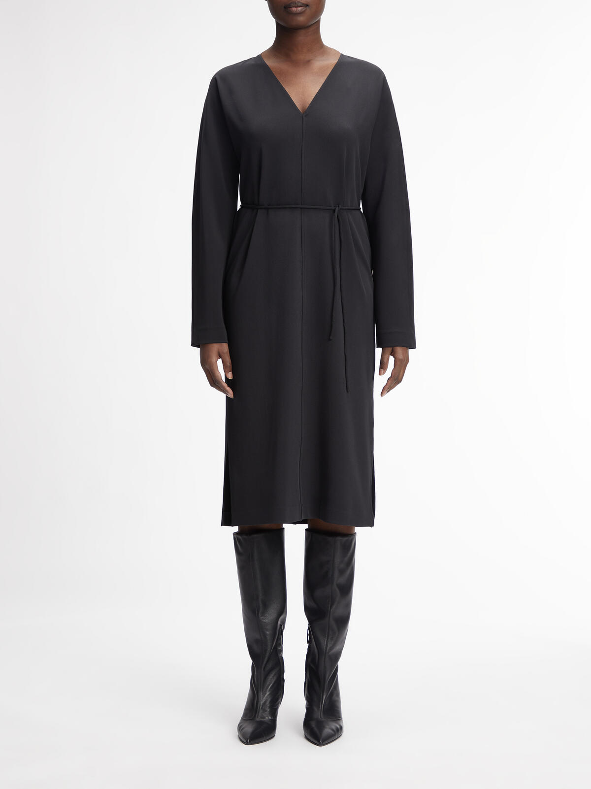 Calvin Klein STRUCTURE TWILL V NE Kadın Siyah Elbise