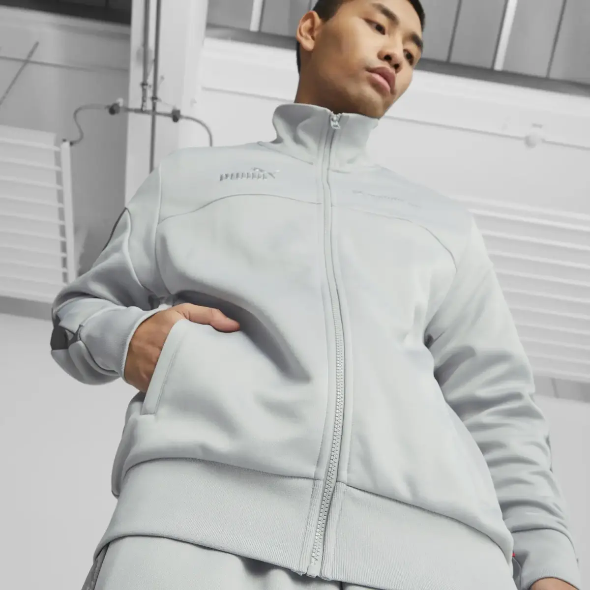 Puma BMW MMS Monochrome Jacket Flat Erkek Gri Fermuarlı Sweatshirt