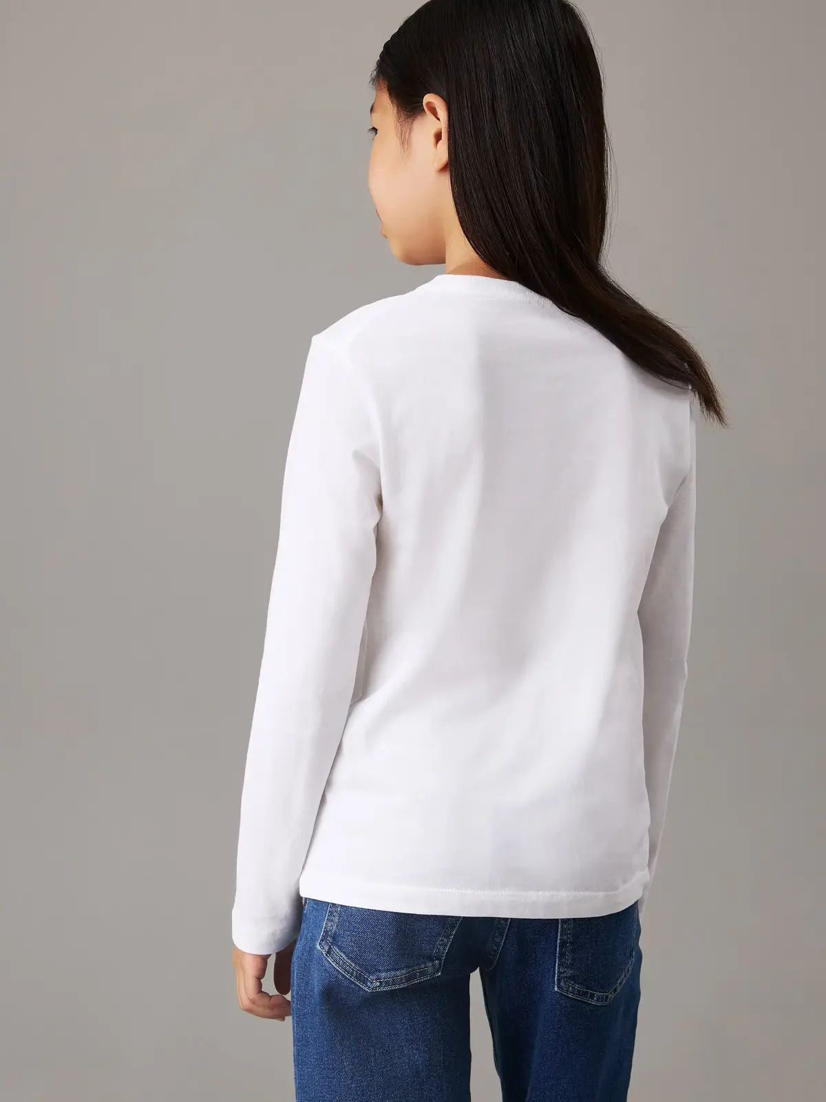 Calvin Klein CHEST MONOLOGO LS Beyaz Çocuk Sweatshirt