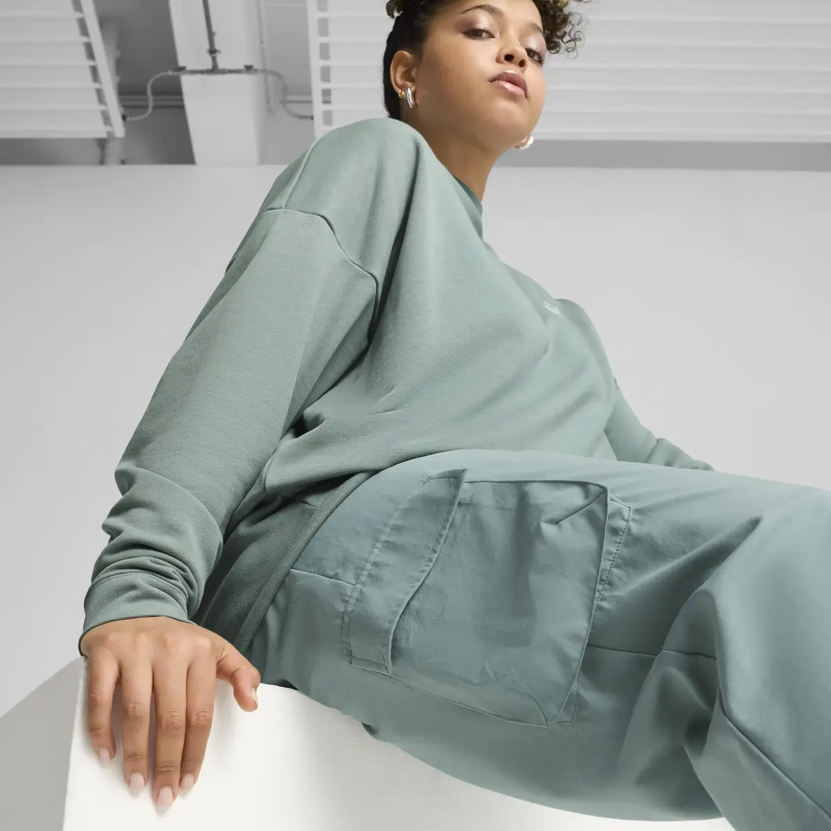 PUMA ESS No. 1 Logo Cargo Pants Yeşil Kadın Eşofman Altı