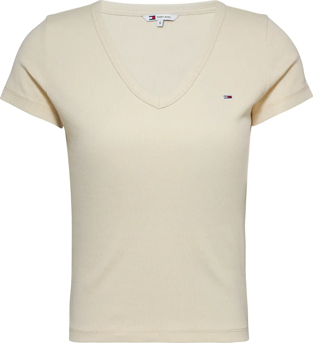 Tommy Hilfiger TJW SLIM ESSENTIAL R, ACG Krem Kadın T-Shirt & Polo