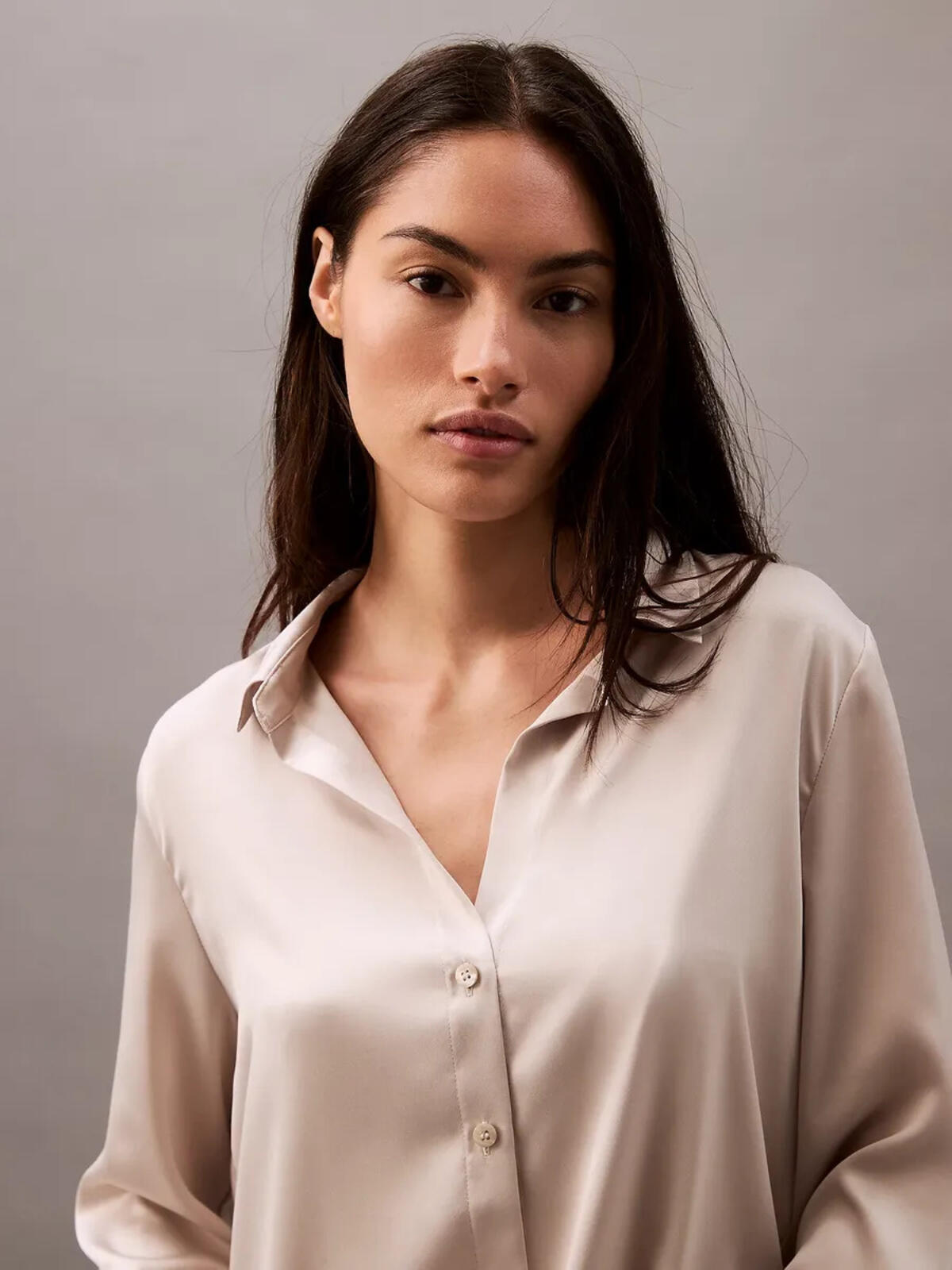 Calvin Klein L/S TOP BUTTONDOWN, PEA Kadın Krem Pijama Üstü