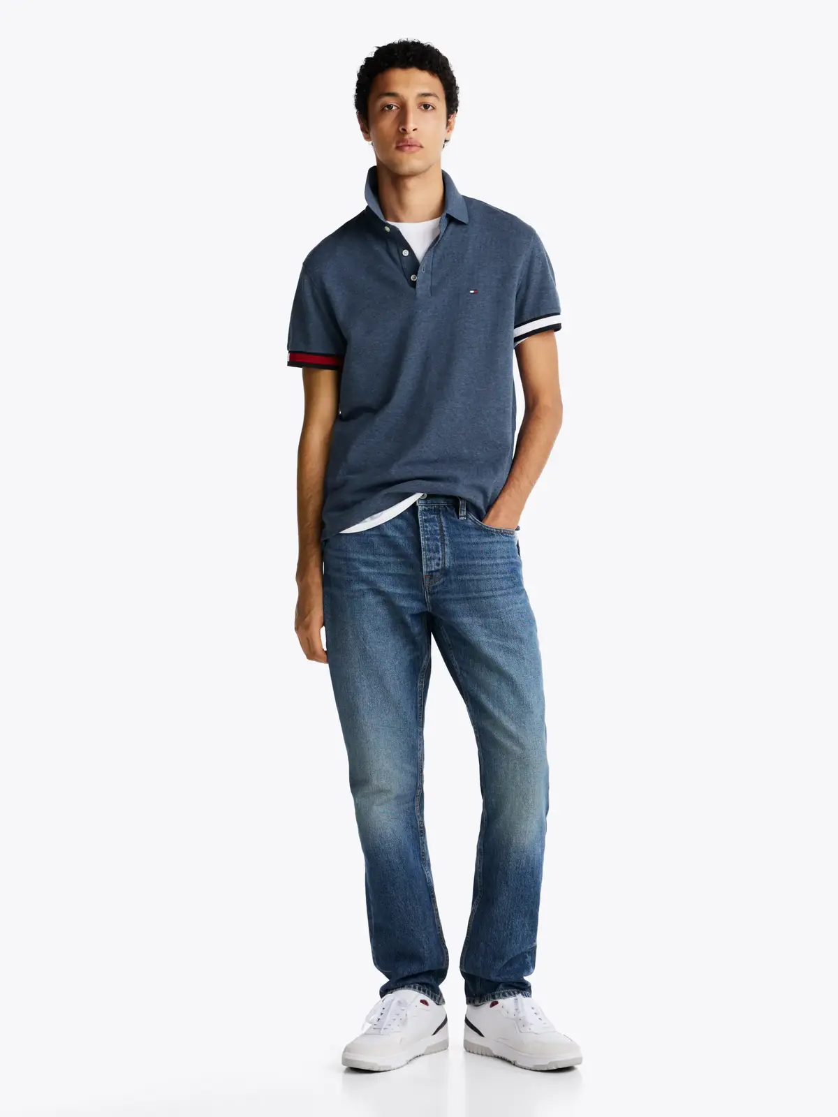 Tommy Hilfiger FLAG CUFF SLIM POLO, DV1 Mavi Erkek T-Shirt & Polo
