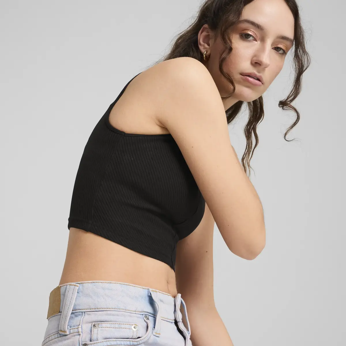 Puma WARDROBE ESS Ribbed Crop Top Siyah Kadın Crop