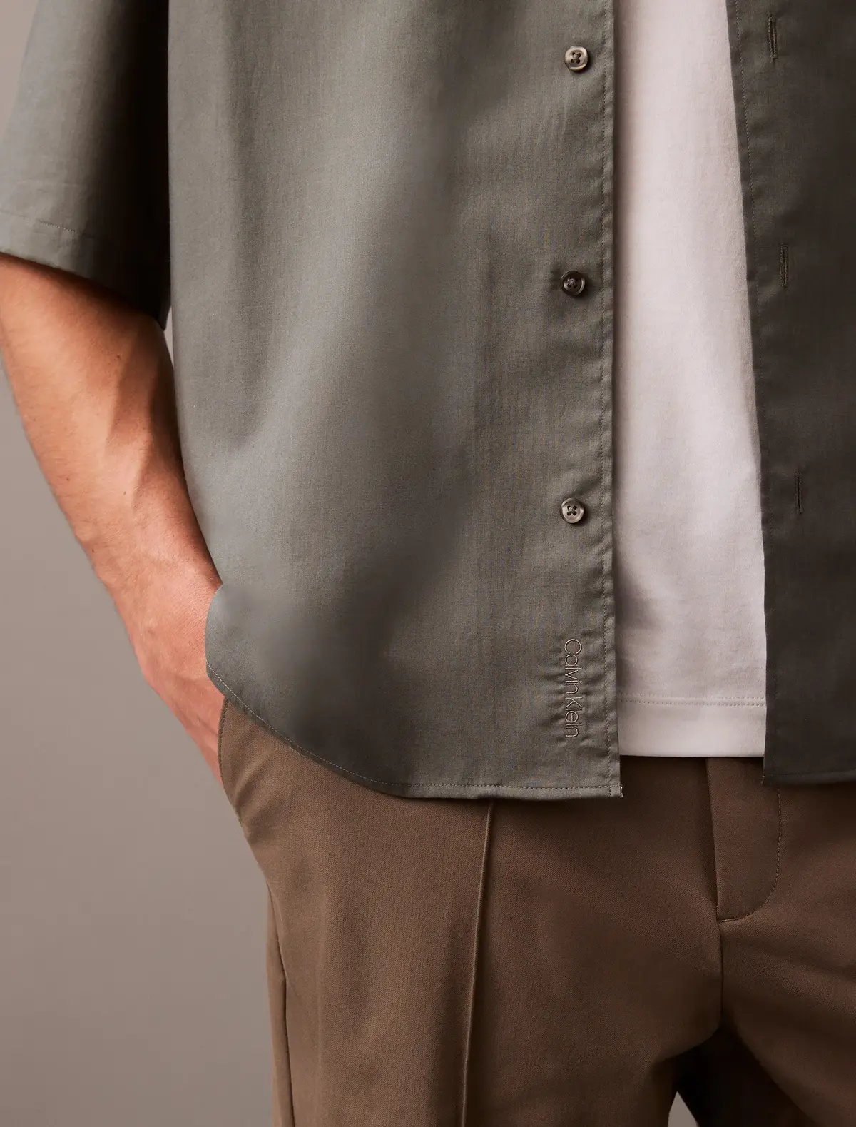 Calvin Klein SS COTTON GAUZE RELA, RMG Gri Erkek Gömlek