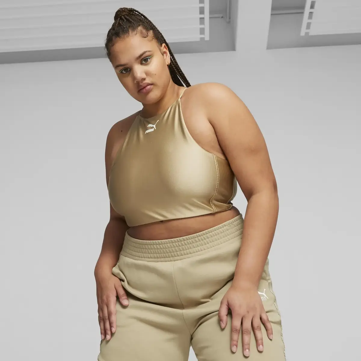 Puma T7 Shiny Crop Top Bej Kadın T-Shirt