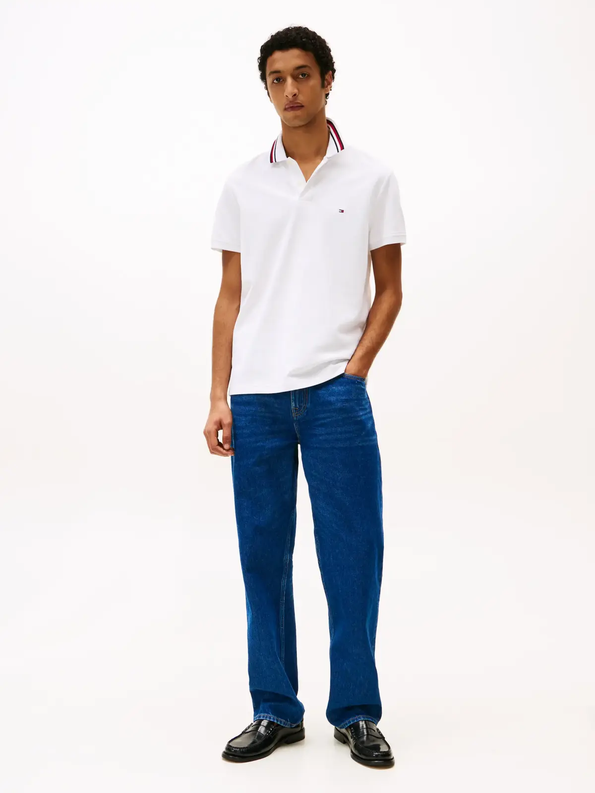 Tommy Hilfiger RWB COLLAR REG POLO, YBR Beyaz Erkek T-Shirt & Polo