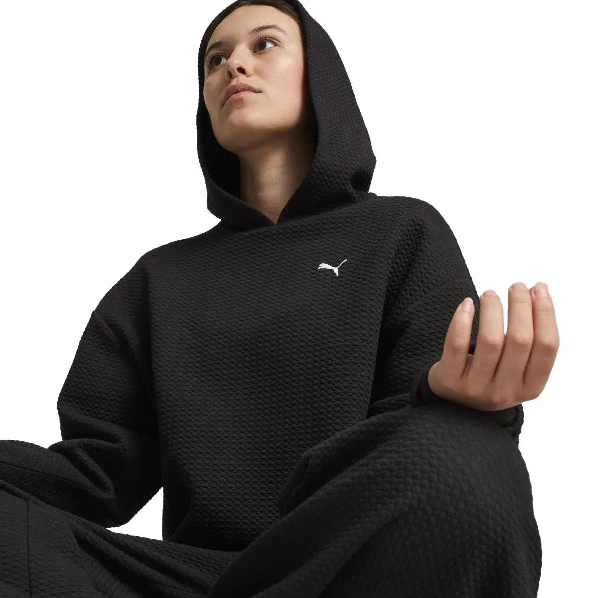 Puma Q4 STUDIO TEXTURED HOODY Siyah Kadın Hoodie