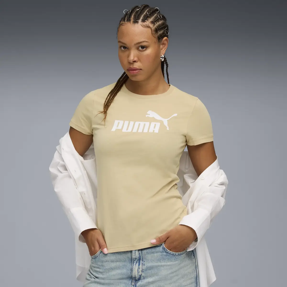 PUMA ESS No. 1 Logo Tee Bej Kadın T-Shirt