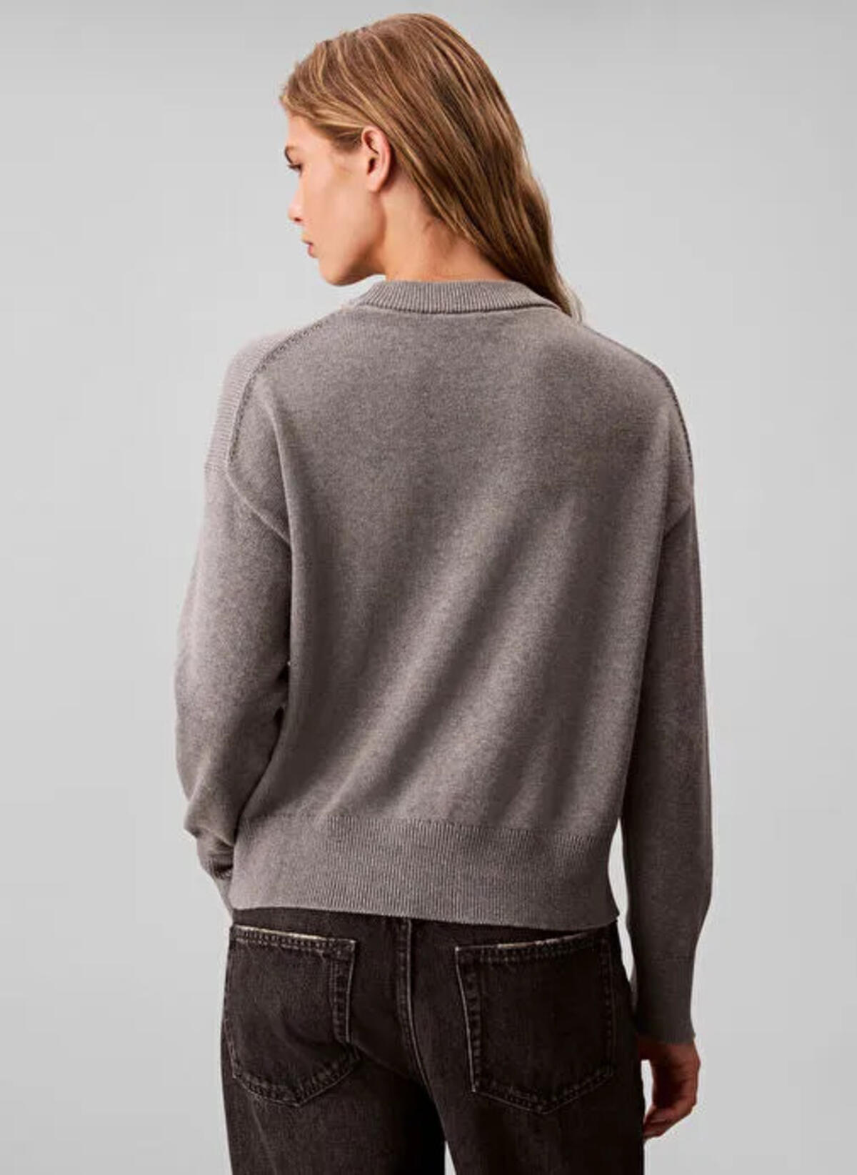 Calvin Klein Cotton Graphic Pullover Gri Kadın Sweatshirt