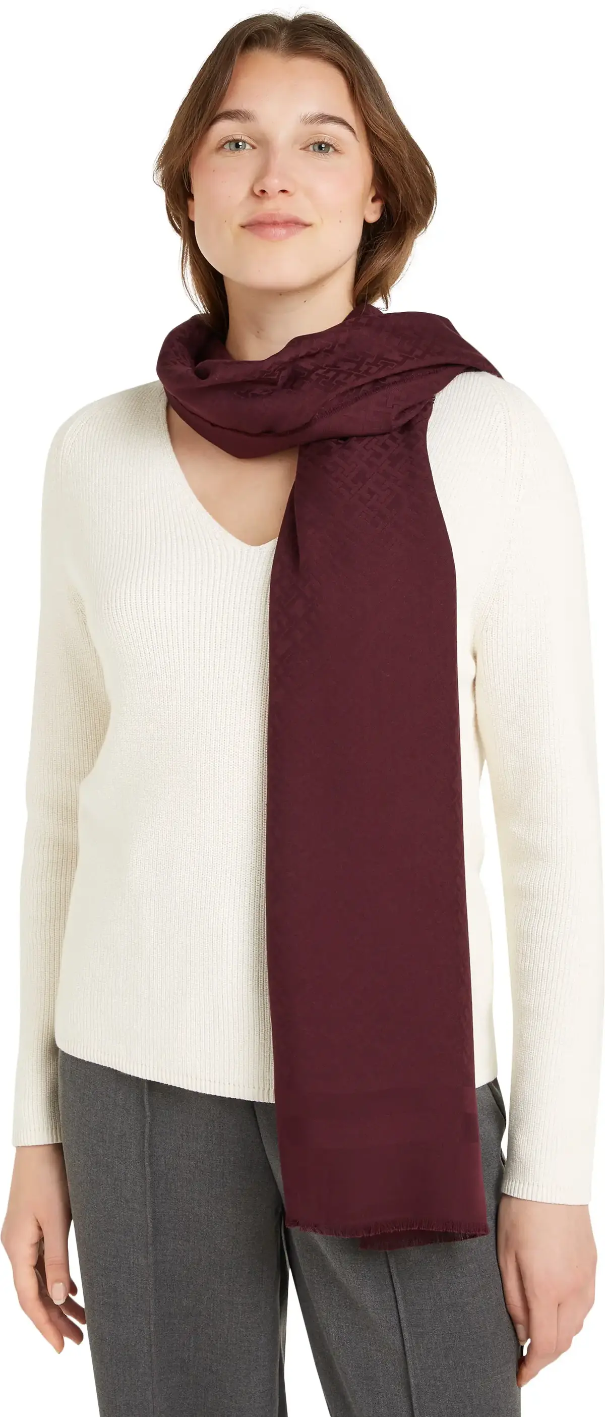 Tommy Hilfiger ELEVATED CHIC JACQUA, V18 Bordo Kadın Atkı