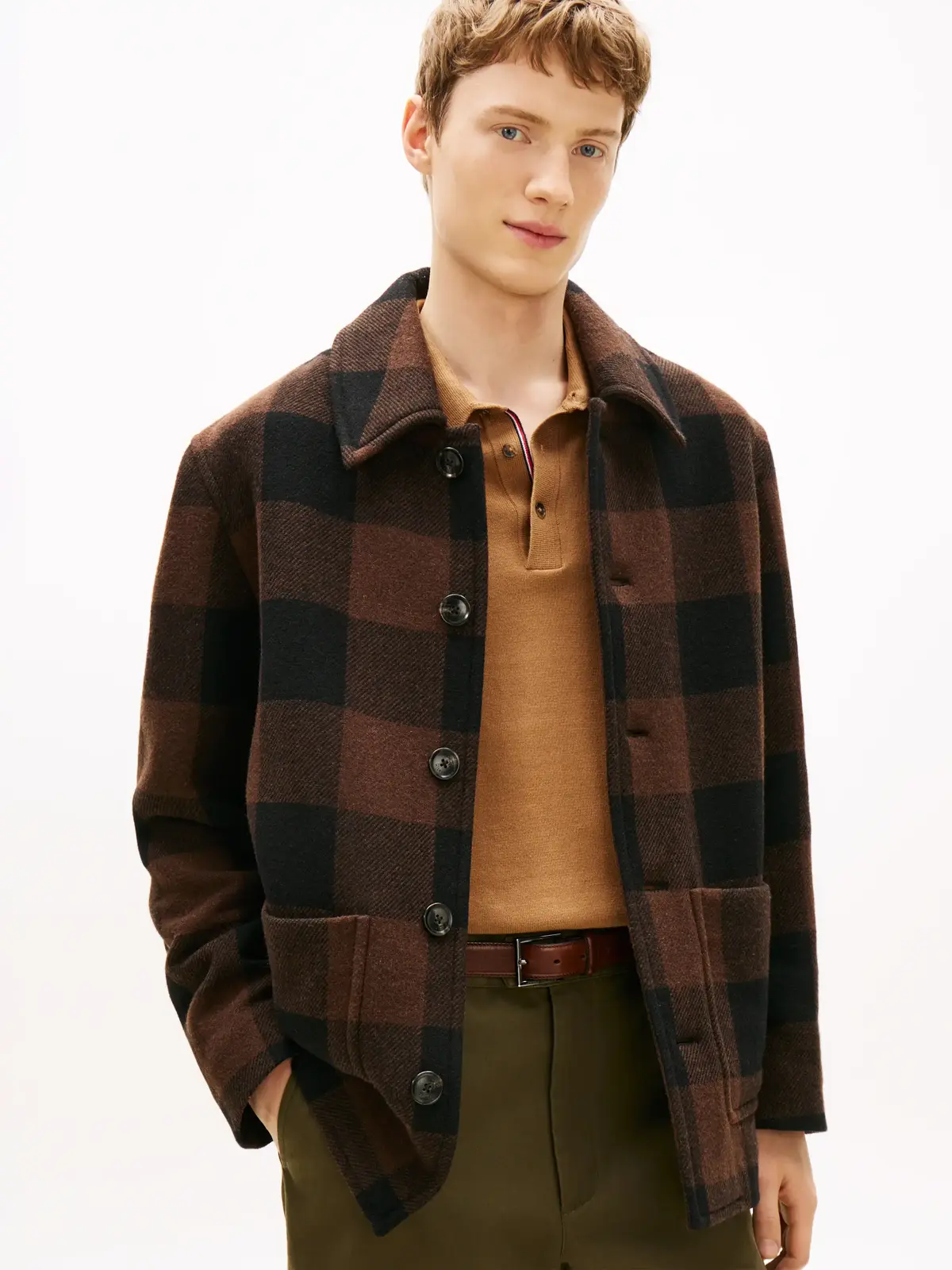 Tommy Hilfiger WOOL DBL FACE CHECK, 0M7 Kahverengi Erkek Ceket