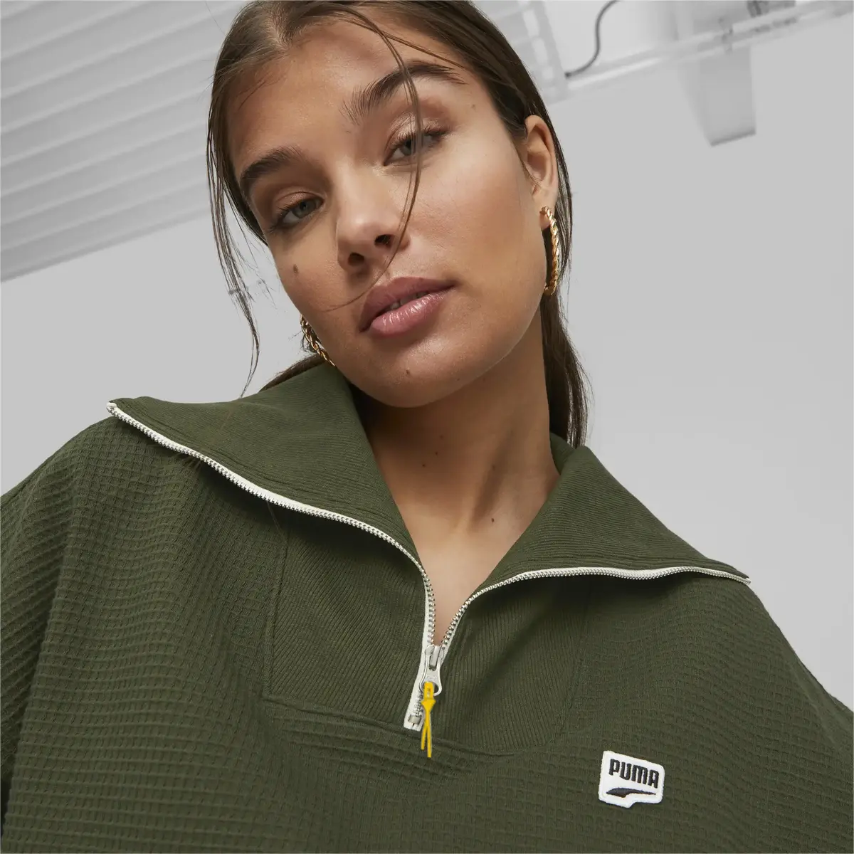 Puma DOWNTOWN Half-Zip Crew Yeşil Kadın Sweatshirt