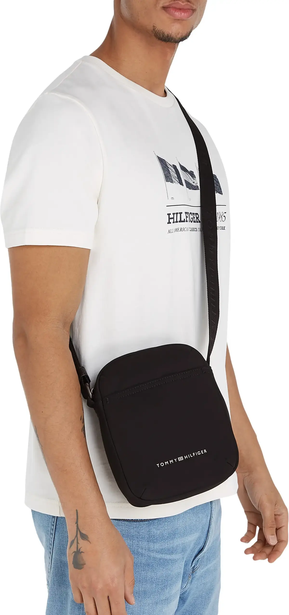 Tommy Hilfiger TH NYLON MINI REPORT Erkek Siyah Omuz Çanta