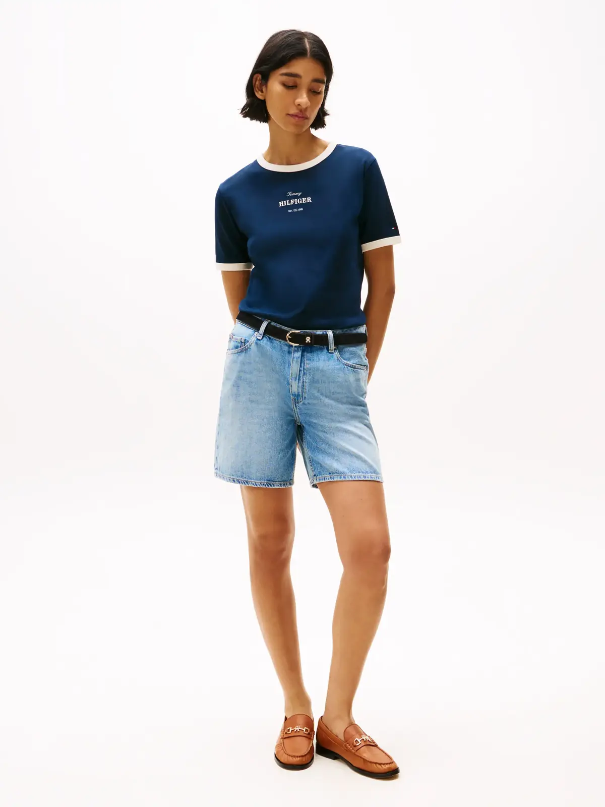 Tommy Hilfiger REG MONOTYPE STRIPE, C1G Lacivert Kadın T-Shirt & Polo