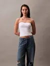Calvin Klein WOVEN LABEL RIB SLEE Beyaz Kadın Bluz