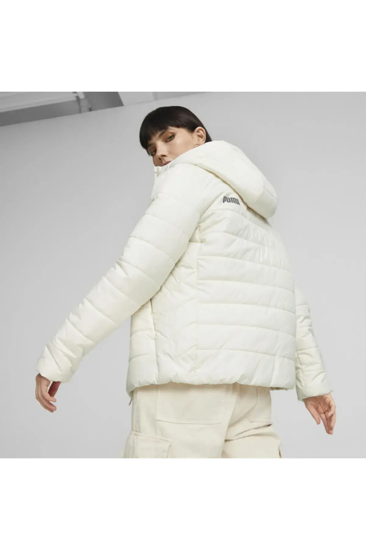 Puma Ess Hooded Padded Jacket Bej Kadın Kapüşonlu Mont