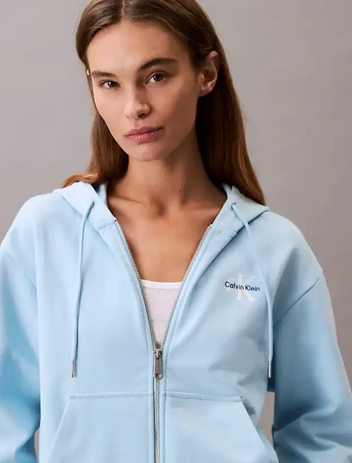 Calvin Klein MONOLOGO FRENCH TERRY FZ BF HOOD Mavi Kadın Sweatshirt