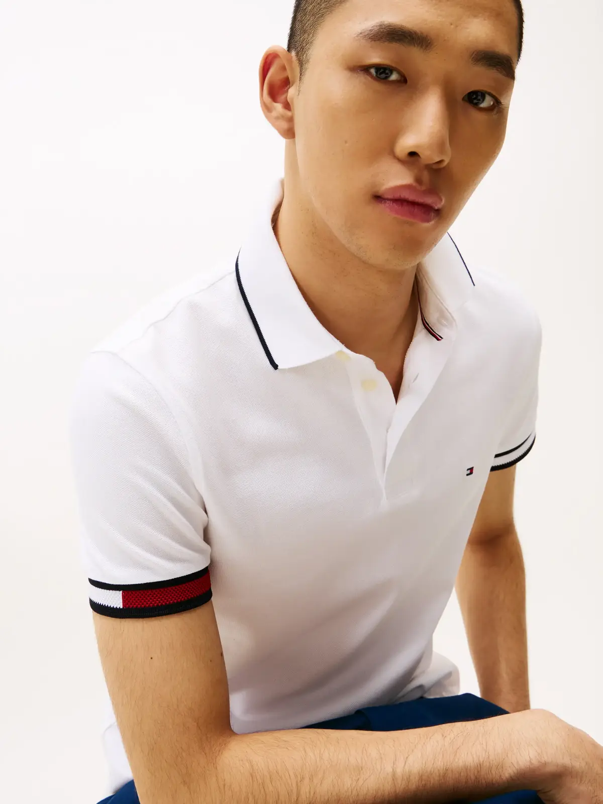 Tommy Hilfiger FLAG CUFF SLIM FIT P, YBR Beyaz Erkek T-Shirt & Polo